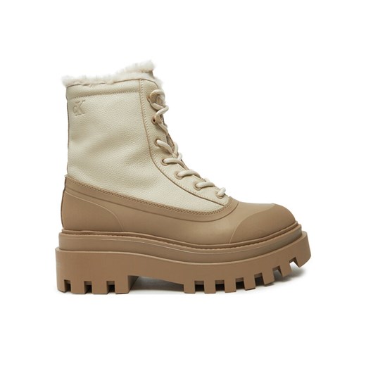 Trapery Calvin Klein Jeans Flatform Lace Up Boot Padded YW0YW01557 Beżowy ze sklepu eobuwie.pl w kategorii Workery damskie - zdjęcie 182024117