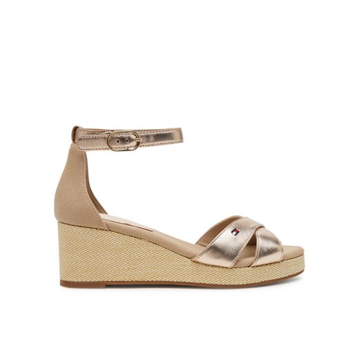 Sandały Tommy Hilfiger Flag Metallic Mid Wedge Espad FW0FW08810 Beżowy ze sklepu eobuwie.pl w kategorii Sandały damskie - zdjęcie 182025189