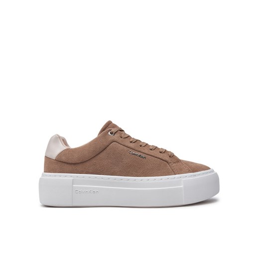 Sneakersy Calvin Klein Flatform Cup Lace Up W/Ml HW0HW02282 Brązowy ze sklepu eobuwie.pl w kategorii Buty sportowe damskie - zdjęcie 182025696