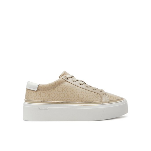 Sneakersy Calvin Klein Flatform Cup Lace Up Epi Mono HW0HW01911 Beżowy ze sklepu eobuwie.pl w kategorii Trampki damskie - zdjęcie 182028077