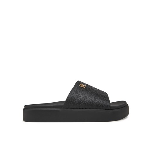 Klapki Tommy Hilfiger Platform Monogram Poolslide FW0FW08526 Czarny ze sklepu eobuwie.pl w kategorii Klapki damskie - zdjęcie 182033378