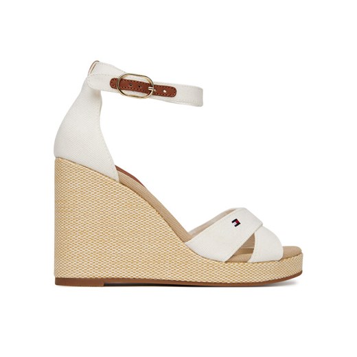 Sandały Tommy Hilfiger Flag High Wedge Espad Crisscross FW0FW08661 Écru ze sklepu eobuwie.pl w kategorii Sandały damskie - zdjęcie 182033485
