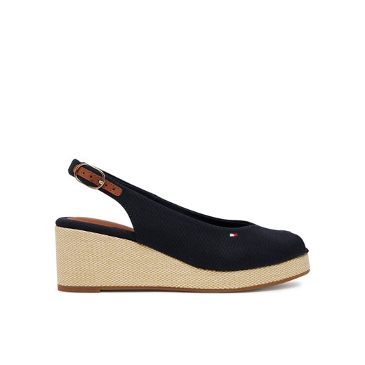 Sandały Tommy Hilfiger Flag Mid Wedge Espad Slingback FW0FW08595 Granatowy ze sklepu eobuwie.pl w kategorii Sandały damskie - zdjęcie 182034219