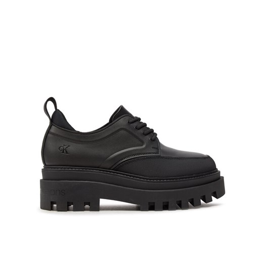 Półbuty Calvin Klein Jeans Flatform Laceup Derby Mg Mtl YW0YW01502 Czarny ze sklepu eobuwie.pl w kategorii Półbuty damskie - zdjęcie 182036489