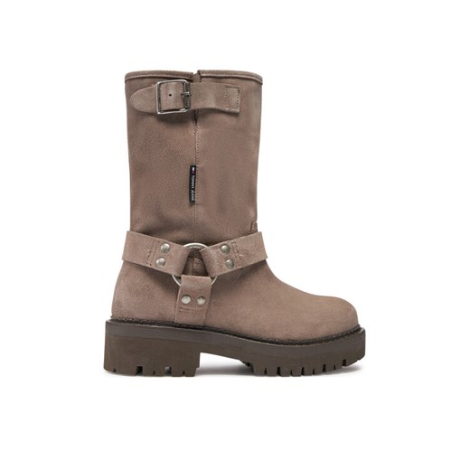 Botki Tommy Jeans Tjw Urban Biker Boot Suede EN0EN02729 Szary ze sklepu eobuwie.pl w kategorii Botki - zdjęcie 182037379