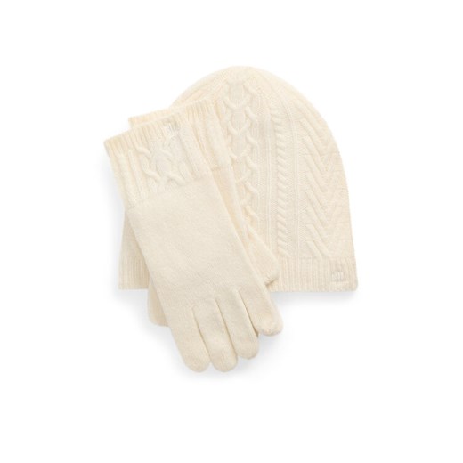 Zestaw czapka, szalik i rękawiczki LAUREN RALPH LAUREN 454960056001 Écru ze sklepu eobuwie.pl w kategorii Czapki zimowe damskie - zdjęcie 182040948