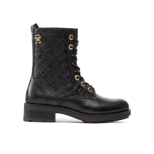 Botki Tommy Hilfiger Th Monogram Biker Boot FW0FW06817 Czarny ze sklepu eobuwie.pl w kategorii Workery damskie - zdjęcie 182043258
