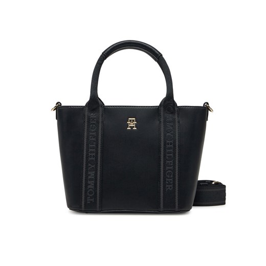 Torebka Tommy Hilfiger Th Logotape Mini Tote AW0AW17201 Czarny ze sklepu eobuwie.pl w kategorii Torby Shopper bag - zdjęcie 182044735