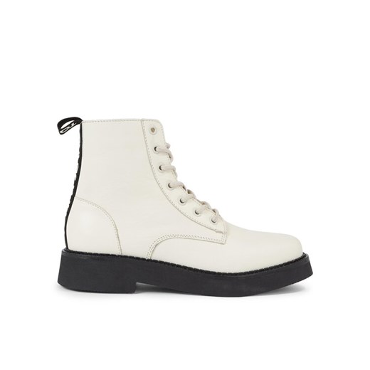 Botki Tommy Jeans Tjw Lace Up Flat Boot EN0EN02310 Écru ze sklepu eobuwie.pl w kategorii Workery damskie - zdjęcie 182046648