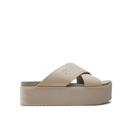 Klapki Calvin Klein Jeans Flatform Cross Mg Uc YW0YW01349 Beżowy ze sklepu eobuwie.pl w kategorii Klapki damskie - zdjęcie 182054446