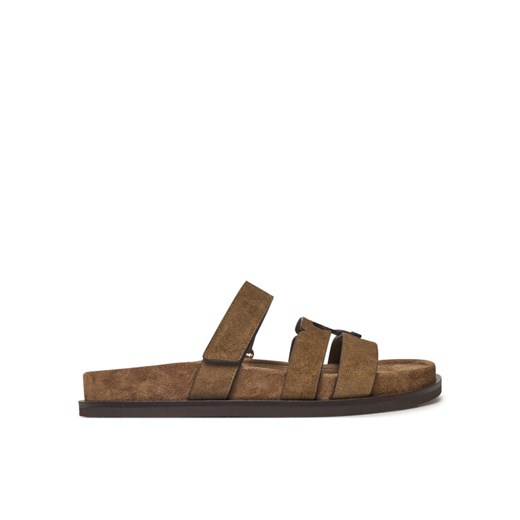 Klapki Tory Burch Ines Sport Slide 163481 Brązowy ze sklepu eobuwie.pl w kategorii Klapki damskie - zdjęcie 182057997