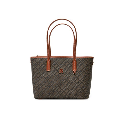 Torebka Tommy Hilfiger Th Monoplay Leather Mini Tote AW0AW17415 Czarny ze sklepu eobuwie.pl w kategorii Torby Shopper bag - zdjęcie 182058377