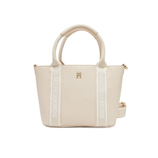Torebka Tommy Hilfiger Th Logotape Mini Tote AW0AW17201 Écru ze sklepu eobuwie.pl w kategorii Torebki damskie - zdjęcie 182058737