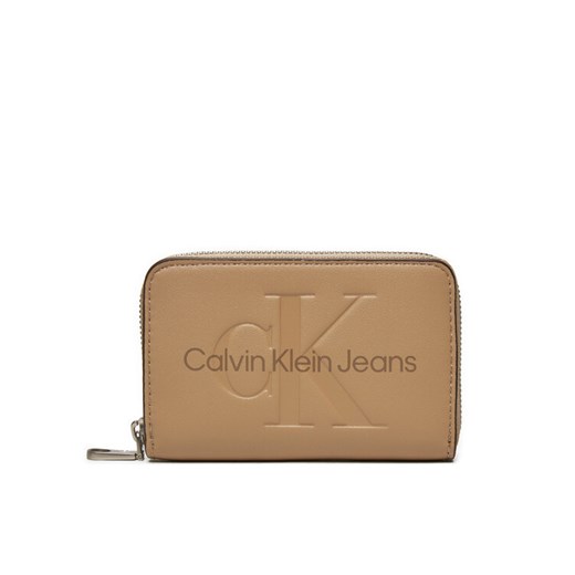 Mały Portfel Damski Calvin Klein Jeans Zip Around Mono K60K612255 Beżowy ze sklepu eobuwie.pl w kategorii Portfele damskie - zdjęcie 182058885