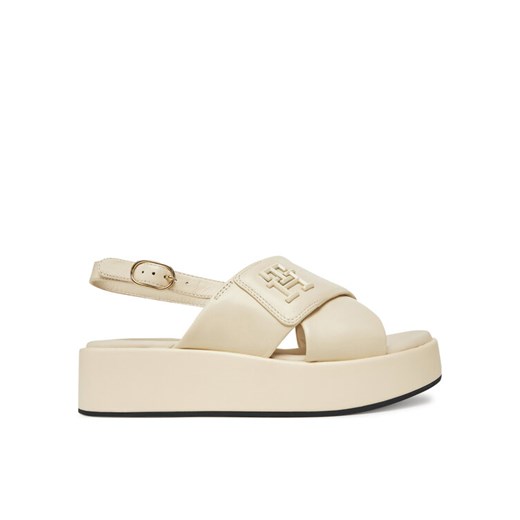 Sandały Tommy Hilfiger Th Logo Hw Padded Leather Sandal FW0FW08808 Beżowy ze sklepu eobuwie.pl w kategorii Sandały damskie - zdjęcie 182060848