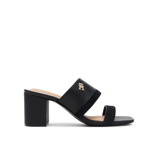 Klapki Tommy Hilfiger Leather & Suede Block Heel Mule FW0FW08530 Czarny ze sklepu eobuwie.pl w kategorii Klapki damskie - zdjęcie 182061459