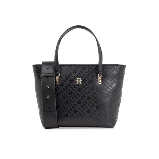 Torebka Tommy Hilfiger Th Refined Mini Tote Mono AW0AW16002 Czarny ze sklepu eobuwie.pl w kategorii Torby Shopper bag - zdjęcie 182062097