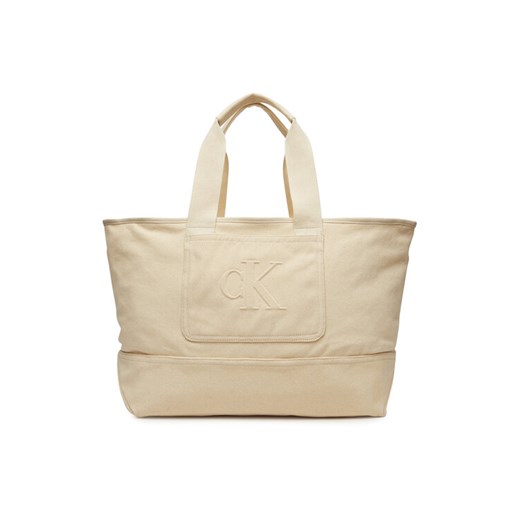 Torebka Calvin Klein Jeans Pocket Canvas Zip Weekender LV04G3093G Écru ze sklepu eobuwie.pl w kategorii Torby Shopper bag - zdjęcie 182066248