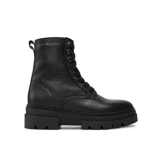 Botki Tommy Hilfiger Bicolor Leather Lace-Up FW0FW08160 Czarny ze sklepu eobuwie.pl w kategorii Botki - zdjęcie 182071437