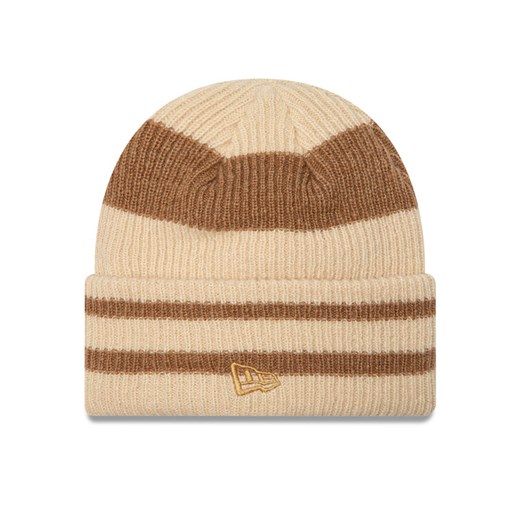 Czapka New Era Stripe Cuff Knit Beanie 60580764 Beżowy ze sklepu eobuwie.pl w kategorii Czapki zimowe damskie - zdjęcie 182071756
