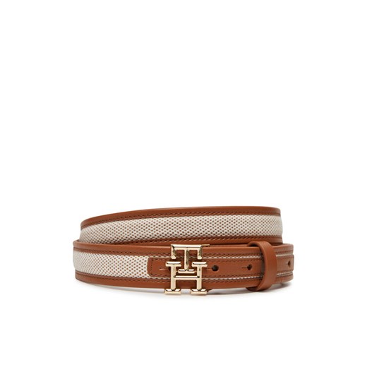 Pasek Damski Tommy Hilfiger Th Logo 2.5 Canvas AW0AW17249 Brązowy ze sklepu eobuwie.pl w kategorii Paski damskie - zdjęcie 182072707
