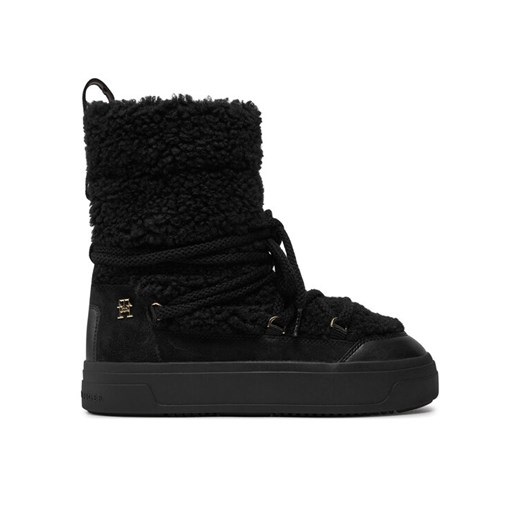 Śniegowce Tommy Hilfiger Lace-Up Faux Shearling Snowboot FW0FW08252 Czarny ze sklepu eobuwie.pl w kategorii Śniegowce damskie - zdjęcie 182074746