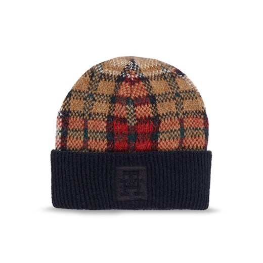 Czapka Tommy Hilfiger Tommy Check Beanie AW0AW15315 Granatowy ze sklepu eobuwie.pl w kategorii Czapki zimowe damskie - zdjęcie 182077036