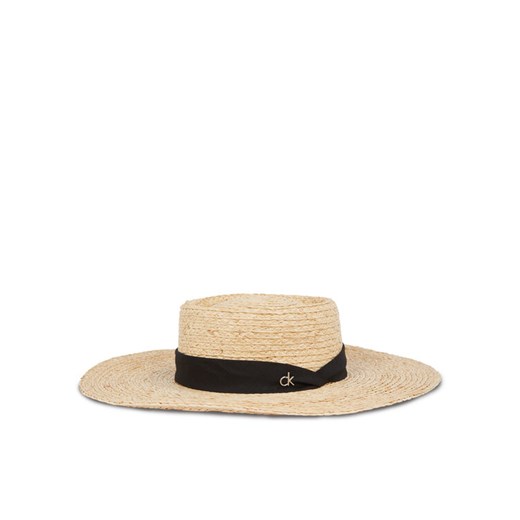 Kapelusz Calvin Klein Ck Metal Linen Band Straw Hat K60K612915 Beżowy ze sklepu eobuwie.pl w kategorii Kapelusze damskie - zdjęcie 182077498