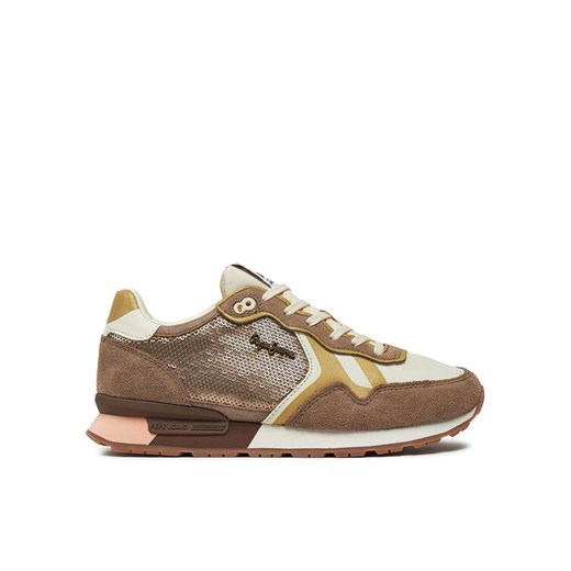 Sneakersy Pepe Jeans Brit Sequins W PLS40009 Beżowy ze sklepu eobuwie.pl w kategorii Buty sportowe damskie - zdjęcie 182078087