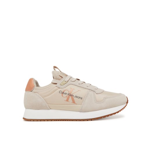 Sneakersy Calvin Klein Jeans Runner Sock Laceup Ny-Lth Wn YW0YW00840 Beżowy ze sklepu eobuwie.pl w kategorii Buty sportowe damskie - zdjęcie 182078147