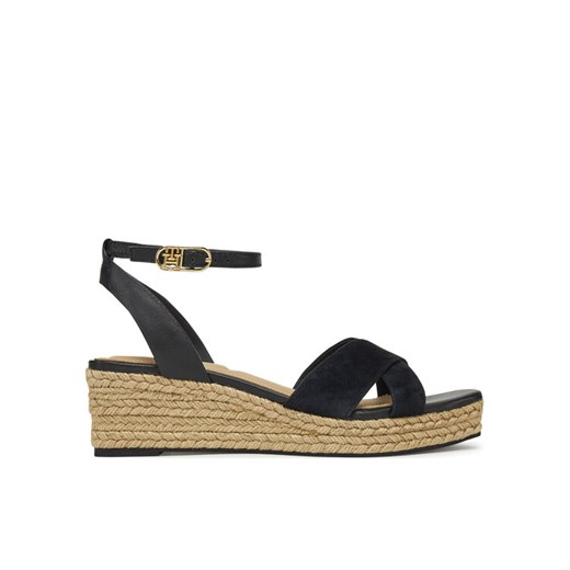 Espadryle Tommy Hilfiger Leather & Suede Mid Wedge Espad FW0FW08804 Czarny ze sklepu eobuwie.pl w kategorii Espadryle damskie - zdjęcie 182079867
