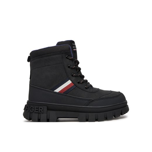 Trapery Tommy Hilfiger Stripes Fur Boot T3X5-33713-1487 S Czarny ze sklepu eobuwie.pl w kategorii Buty zimowe dziecięce - zdjęcie 182084616