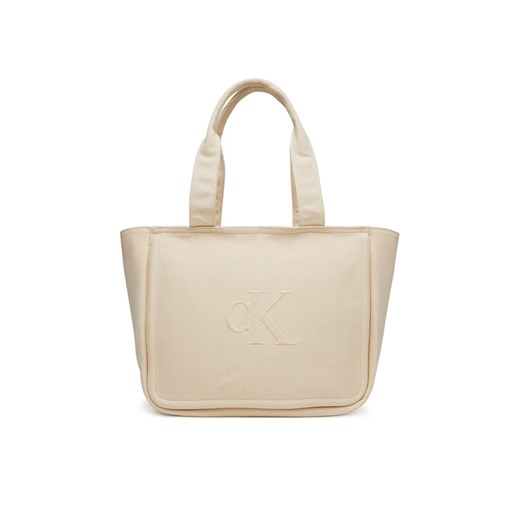 Torebka Calvin Klein Jeans Summer Canvas Tote LV04K3098G Beżowy ze sklepu eobuwie.pl w kategorii Torby Shopper bag - zdjęcie 182085257