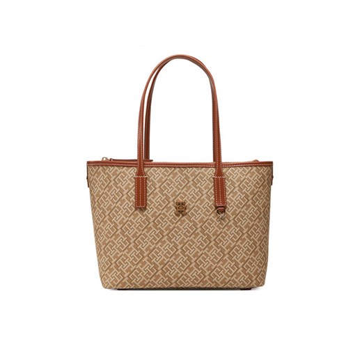 Torebka Tommy Hilfiger Th Monoplay Leather Mini Tote AW0AW17415 Brązowy ze sklepu eobuwie.pl w kategorii Torebki damskie - zdjęcie 182086236