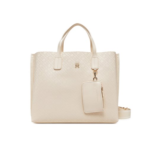 Torebka Tommy Hilfiger Th Distinct Satchel Mono AW0AW17174 Beżowy ze sklepu eobuwie.pl w kategorii Torebki damskie - zdjęcie 182087878