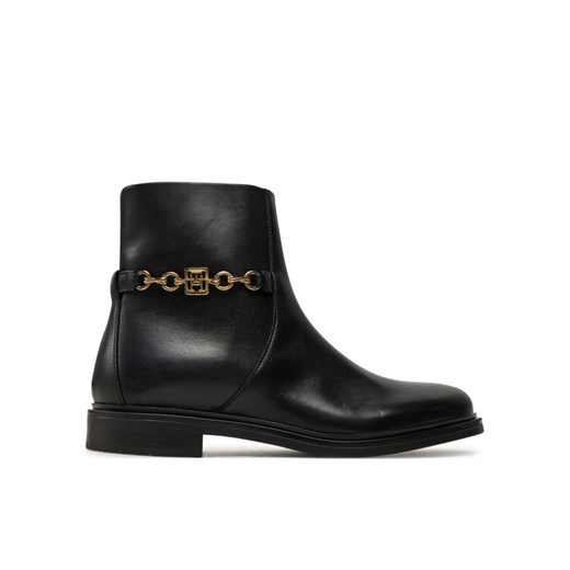 Botki Tommy Hilfiger Th Chain Leather Low Bootie FW0FW08251 Czarny ze sklepu eobuwie.pl w kategorii Botki - zdjęcie 182092719