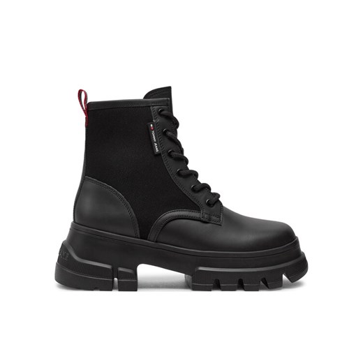 Trapery Tommy Jeans Tjw Chunky Lace Up Boot Mix Mat EN0EN02554 Czarny ze sklepu eobuwie.pl w kategorii Botki - zdjęcie 182092785