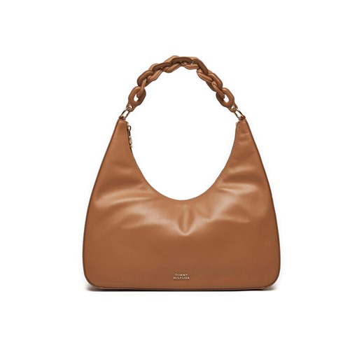 Torebka Tommy Hilfiger Soft Leather Hobo AW0AW16292 Brązowy ze sklepu eobuwie.pl w kategorii Torebki damskie - zdjęcie 182096307