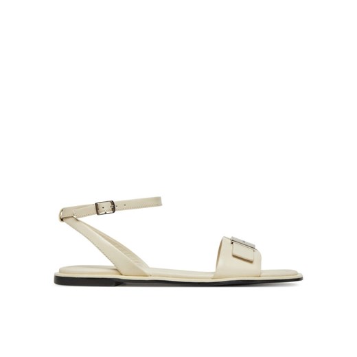 Sandały Calvin Klein Flat Sandal W/Ck Hw - Lth HW0HW02367 Écru ze sklepu eobuwie.pl w kategorii Sandały damskie - zdjęcie 182097918
