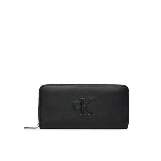 Duży Portfel Damski Calvin Klein Jeans Sculpted Zip Around LV04K1005G Czarny ze sklepu eobuwie.pl w kategorii Portfele damskie - zdjęcie 182100836