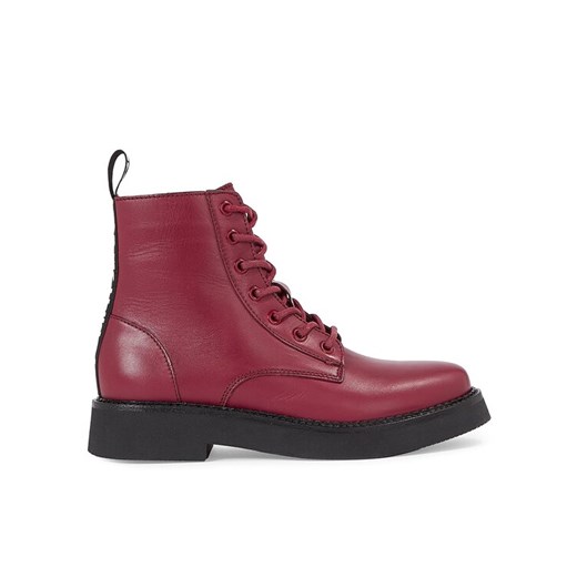Botki Tommy Jeans Tjw Lace Up Flat EN0EN02310 Bordowy ze sklepu eobuwie.pl w kategorii Workery damskie - zdjęcie 182101747
