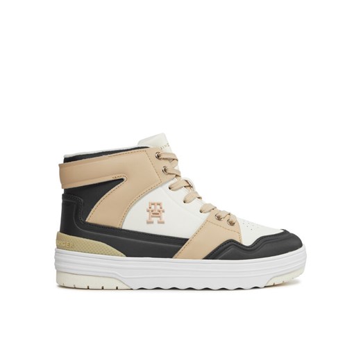 Sneakersy Tommy Hilfiger Th Basket Sneaker Hi FW0FW07757 Beżowy ze sklepu eobuwie.pl w kategorii Buty sportowe damskie - zdjęcie 182102637