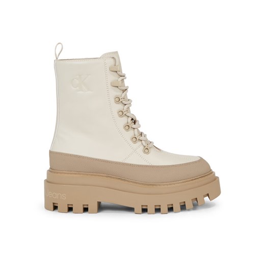 Botki Calvin Klein Jeans Flatform Lace Up Boot Lth YW0YW01110 Beżowy ze sklepu eobuwie.pl w kategorii Workery damskie - zdjęcie 182105519