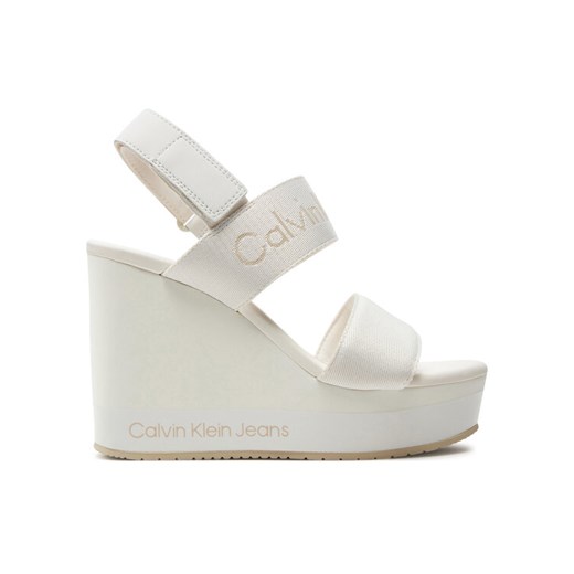 Sandały Calvin Klein Jeans Wedge Sandal Webbing In Mr YW0YW01360 Biały ze sklepu eobuwie.pl w kategorii Sandały damskie - zdjęcie 182106609