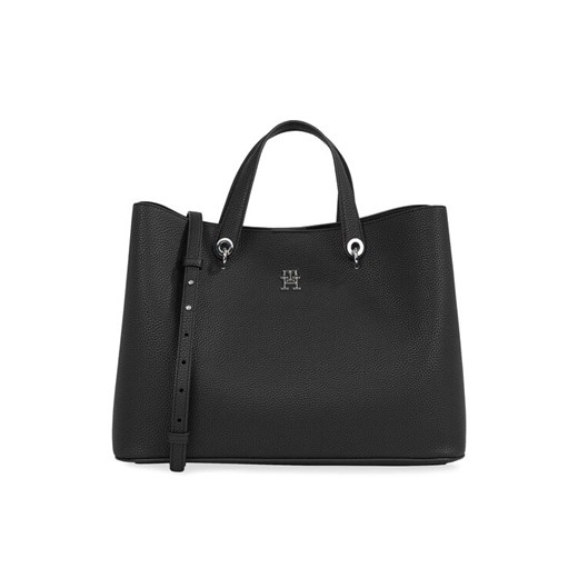Torebka Tommy Hilfiger Th Emblem Satchel AW0AW15177 Czarny ze sklepu eobuwie.pl w kategorii Torby Shopper bag - zdjęcie 182108025
