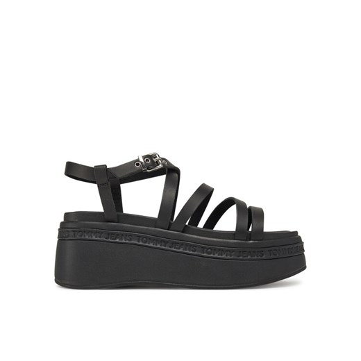 Sandały Tommy Jeans Tjw Wedgy Strappy Sandal EN0EN02756 Czarny ze sklepu eobuwie.pl w kategorii Sandały damskie - zdjęcie 182109655