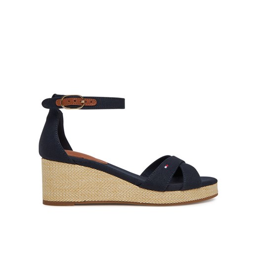 Sandały Tommy Hilfiger Flag Criss-Cros Mid Wedge Espad FW0FW08481 Granatowy ze sklepu eobuwie.pl w kategorii Sandały damskie - zdjęcie 182112156