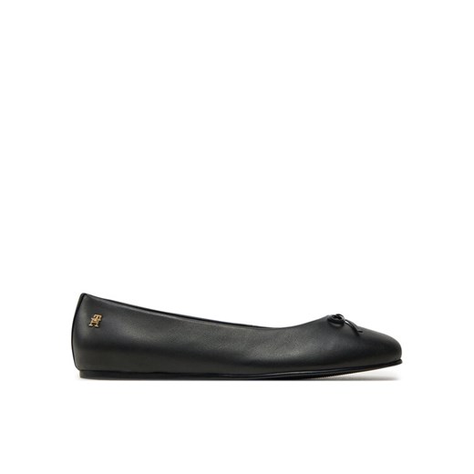 Baleriny Tommy Hilfiger Ballerina Leather Flat Bow FW0FW08359 Czarny ze sklepu eobuwie.pl w kategorii Balerinki - zdjęcie 182113906