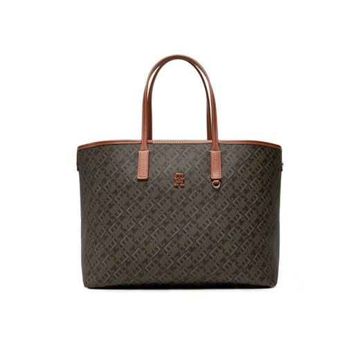 Torebka Tommy Hilfiger Th Monoplay Leather Tote AW0AW17416 Czarny ze sklepu eobuwie.pl w kategorii Torby Shopper bag - zdjęcie 182117809