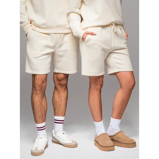 Szorty dresowe unisex ze ściągaczem w pasie – kremowe V2 OU-SRBC-0101 ze sklepu ombre w kategorii Spodenki męskie - zdjęcie 182591687